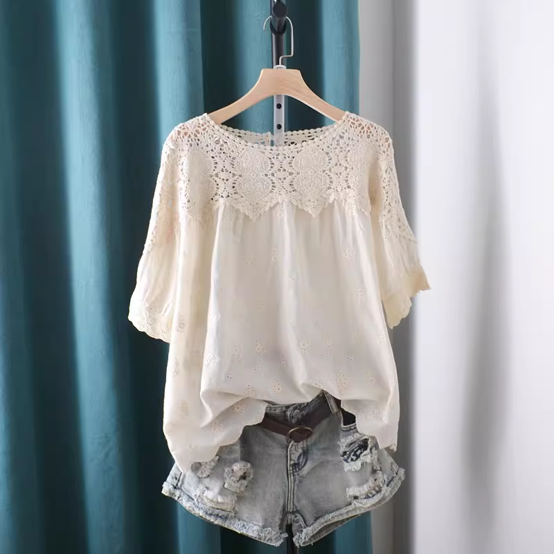 Summer Clothing For Japan - 2026 Hollow Out Lace Patchwork Shirts
