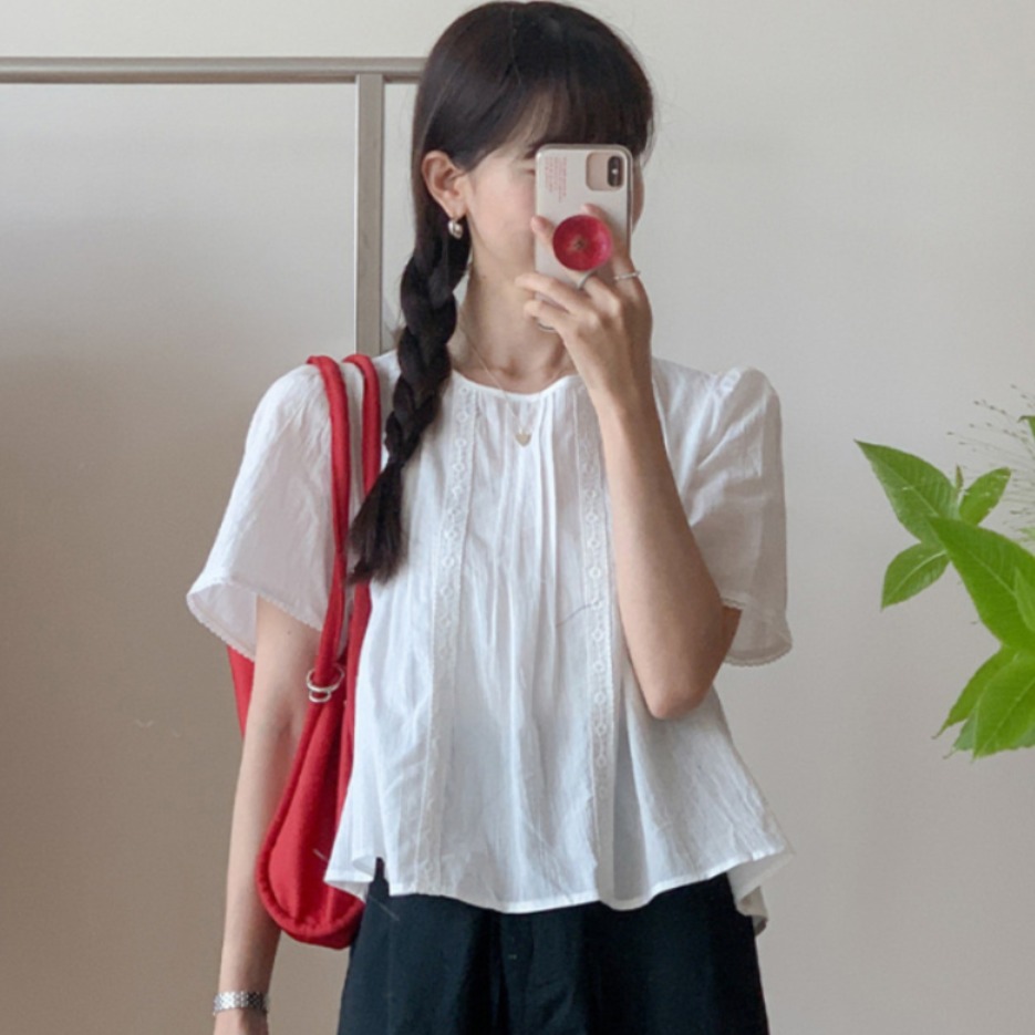 Sweet Style Lace Trim Blouse W - Summer Clothing For Teens review and price