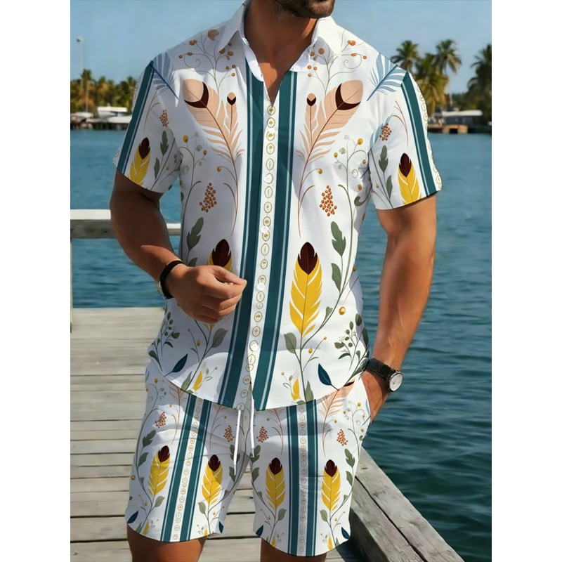 Mens 2 Piece Summer Outfit Haw - Beach Shirt Hawaiian review and price