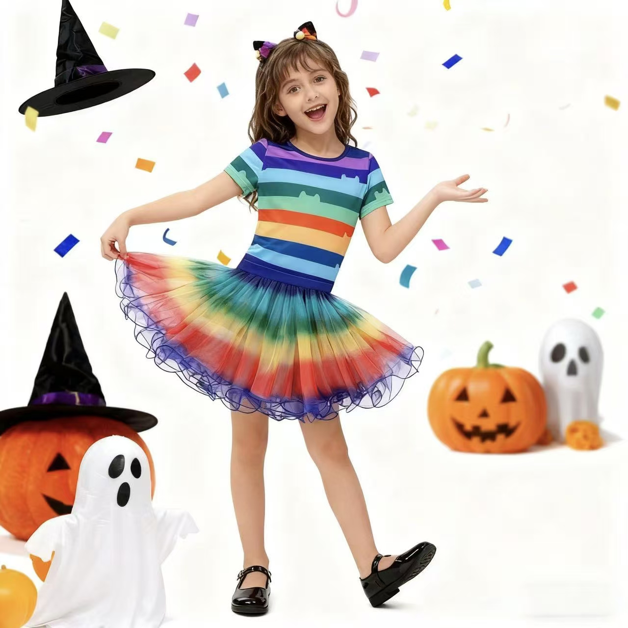 Girls Rainbow Striped T-Shirt  - Summer Kids Clothing review and price