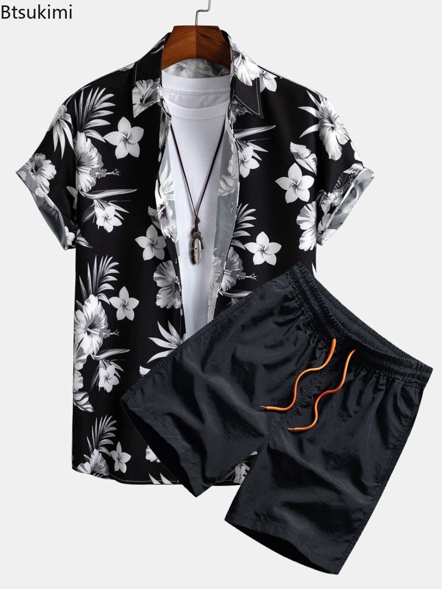 2026 Summer Men's Sets Fashion - Beach Shirt Hawaiian review and price