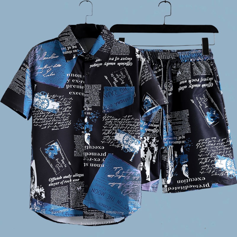 Men's Newspaper Printed 2-piec - Beach Shirt Hawaiian review and price