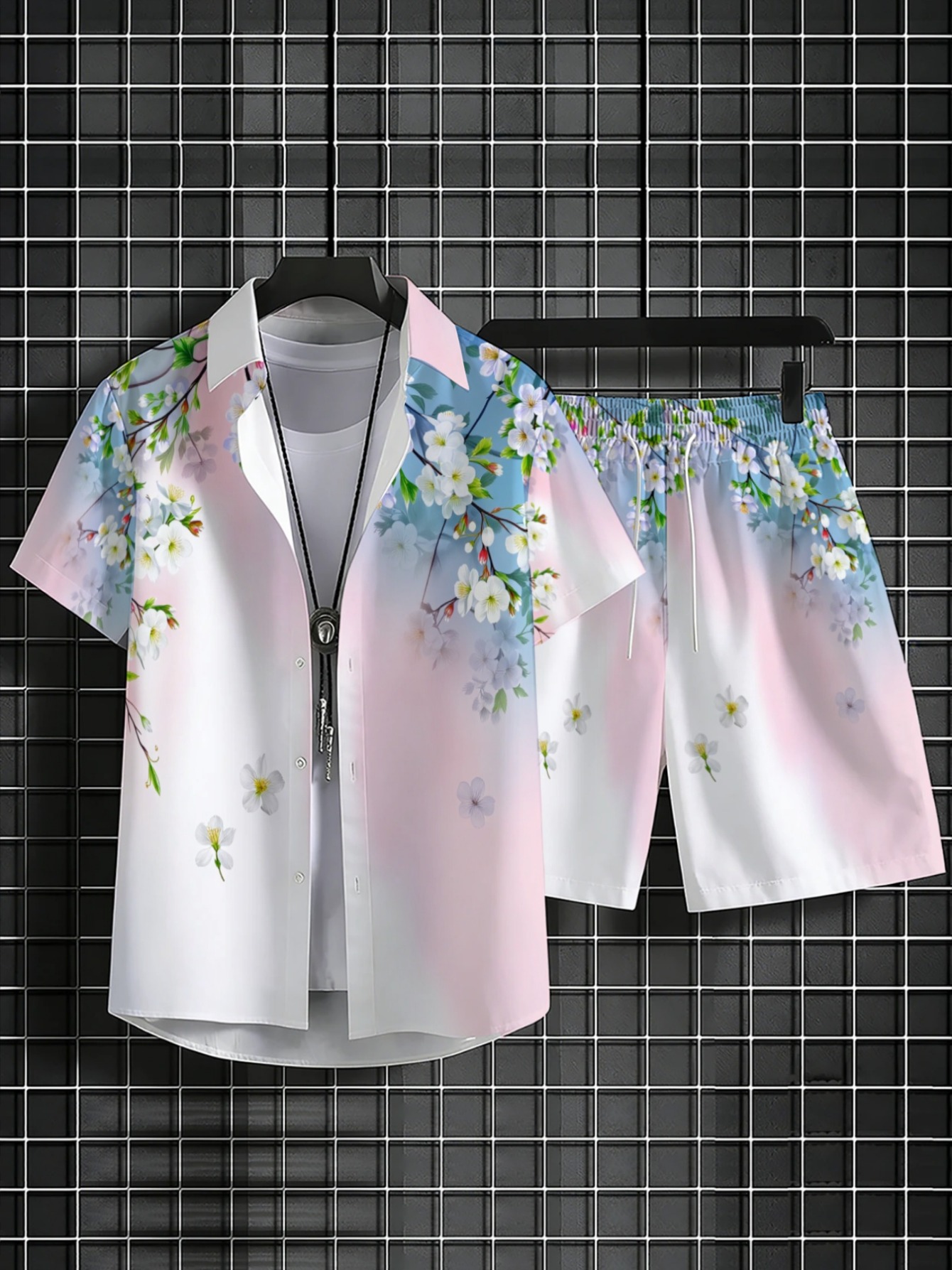 Men's Hawaiian 2-Piece Set Gra - Beach Shirt Hawaiian review and price