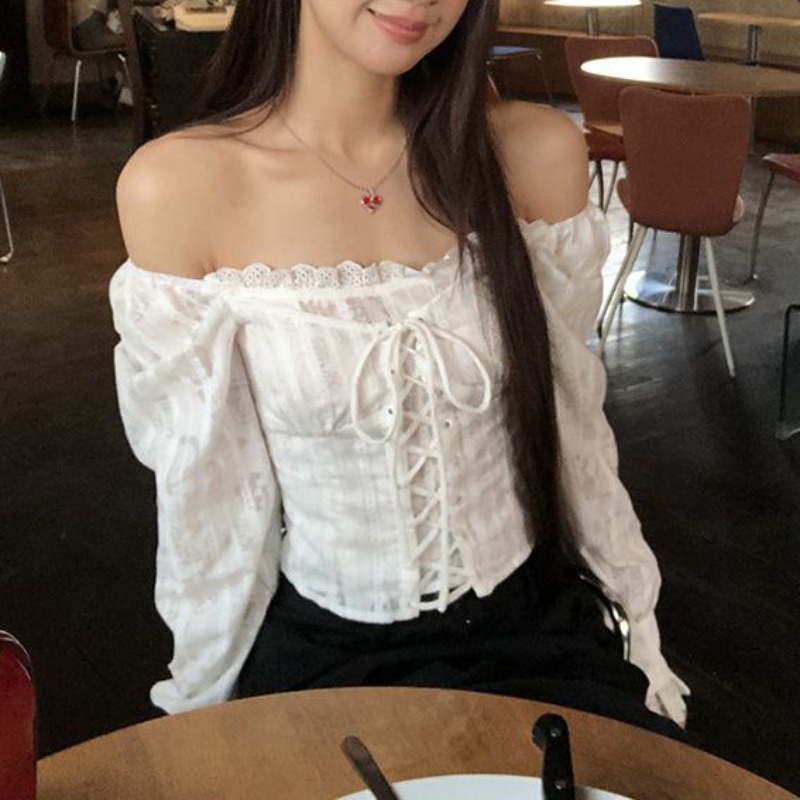 Deeptown White Lace Up Cropped - Summer Clothing Aesthetic review and price